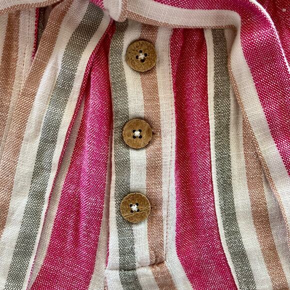 Rip Curl Pink Tan Striped Paper Bag Waist High Rise Shorts SM Summer Casual Boho - Picture 8 of 9